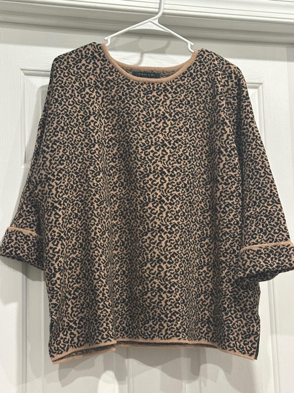 Tahari Tan and Black Leopard Print Sweater Top